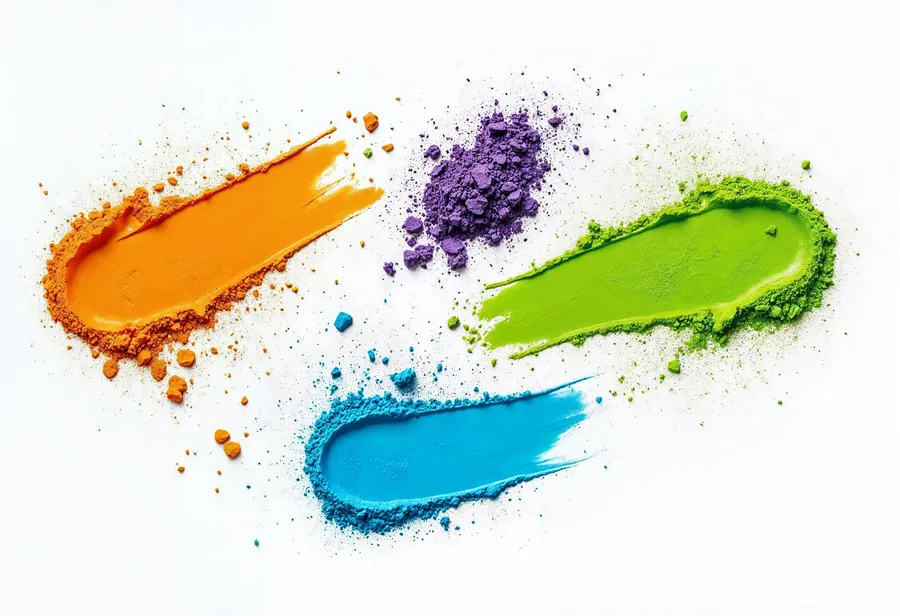 Amostras de produtos em diversas tonalidades.